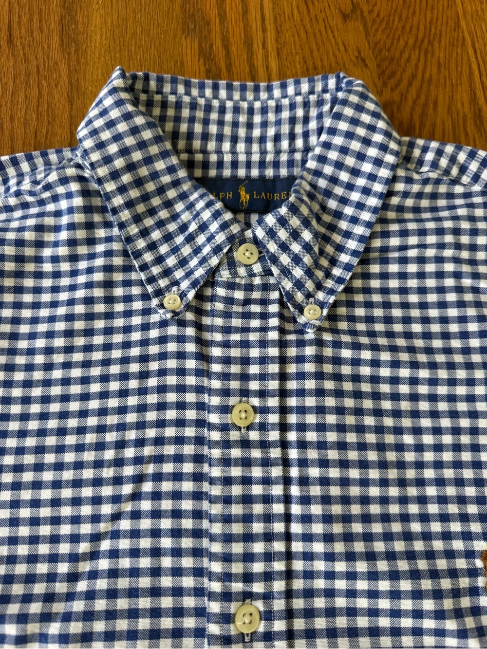Ralph Lauren Mens Large Blue White Gingham Button Down Shirt 100% Cotton L